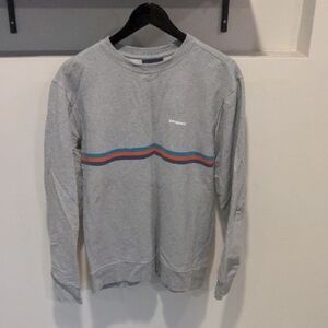 Patagonia Gray Crewneck Sweater with Colorful Stripe